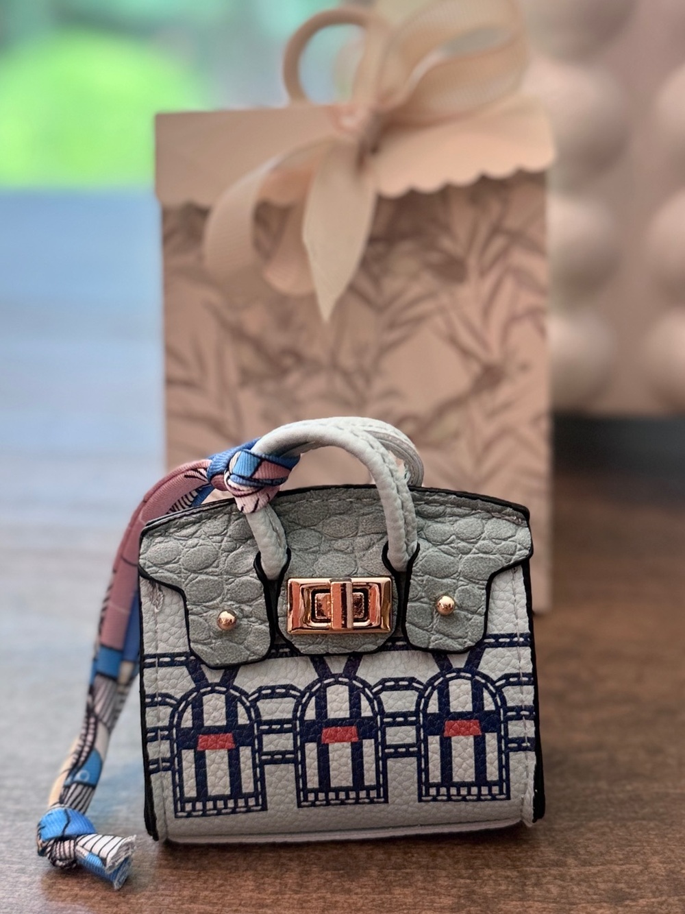 Light Blue Patterned Mini handbag charm
